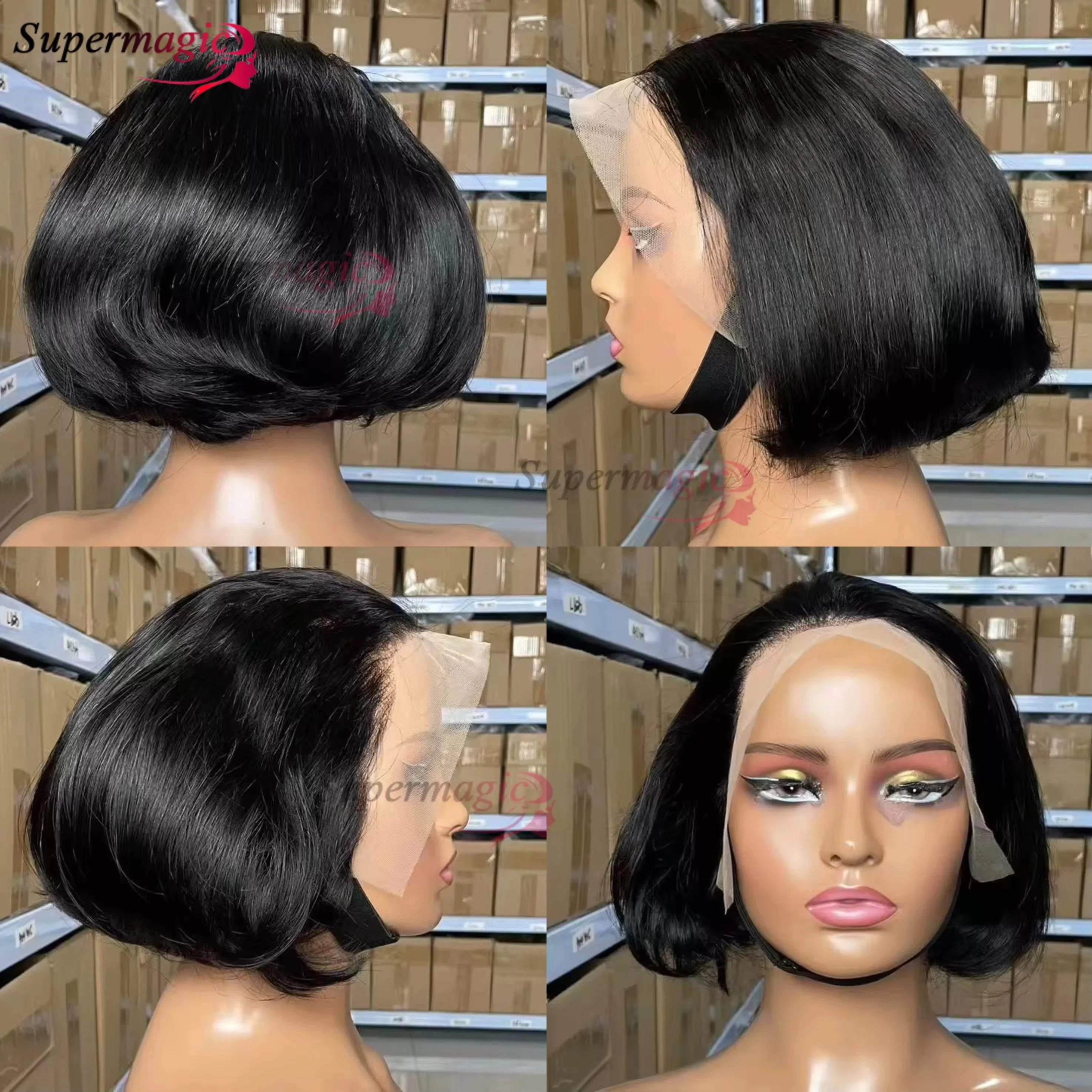 Ombre Chotolate brown Straight Bob 13x4 Lace Closure Human hair Wigs 100% Vietnamese Hair Wear and Go Glueless Layered Cut Wig