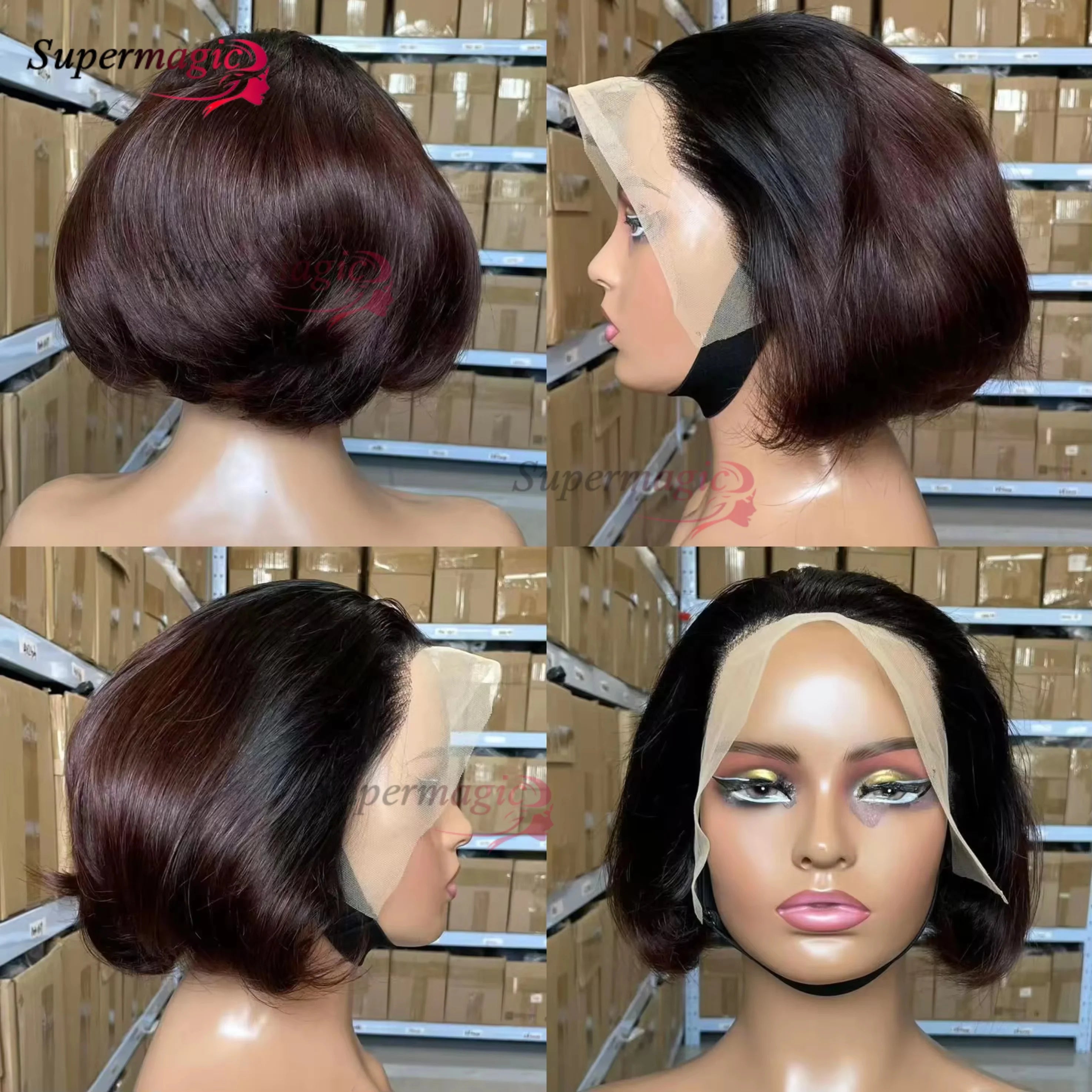 Ombre Chotolate brown Straight Bob 13x4 Lace Closure Human hair Wigs 100% Vietnamese Hair Wear and Go Glueless Layered Cut Wig