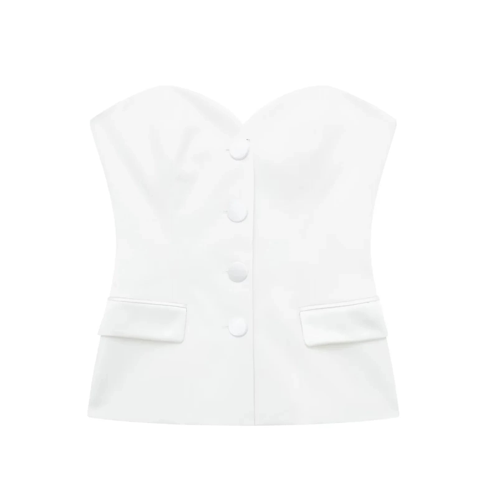 TRAFZA Summer Women Elegant White Top Front Button Corset Tube Top Strapless Sleeveless 2024 Fashion Y2k Female Chic Top
