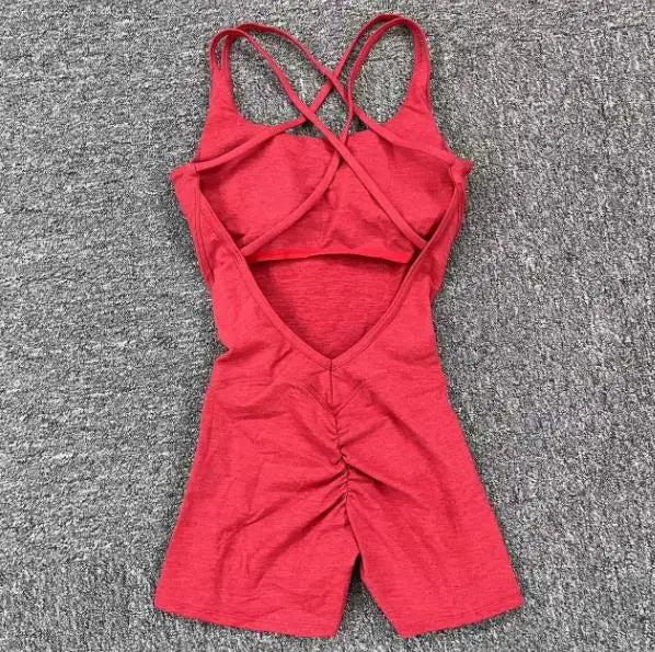 Pad Cross Back Women 2025 Lycra Fitness Gym One Piece Jumpsuit Leggings Workout Pant Female Shorts Active Wear Sport Outfit Suit