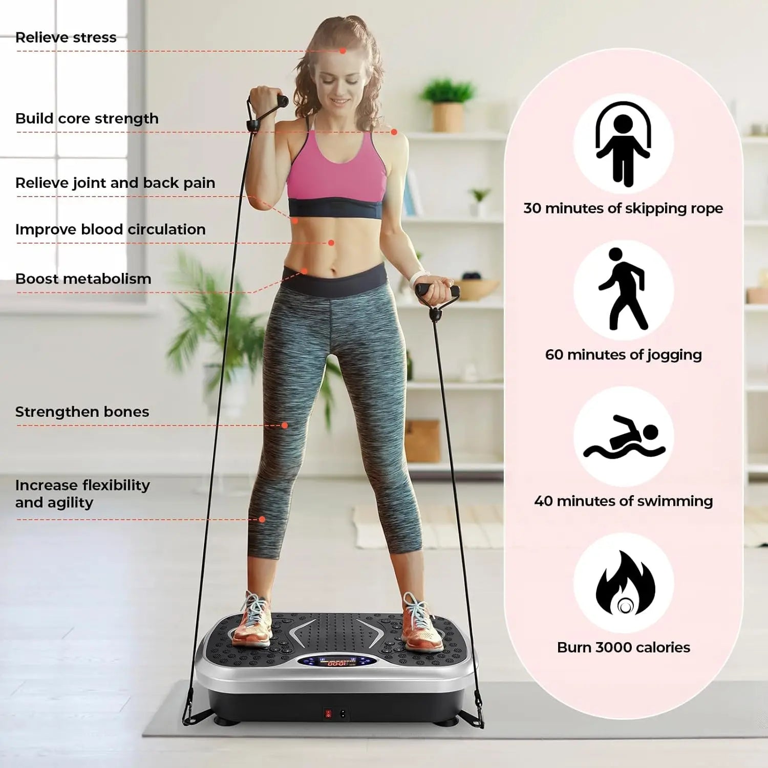 Vibration Plate,Fitness Vibration Board for Home,Full Body Exercise Machine,Fat Burning&Muscle Building,Body Shaper,Silver