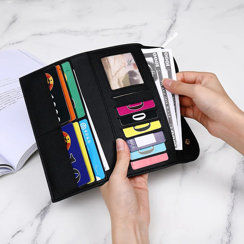 Retro Wallet Women's Long Large Capacity D-Buckle Multi Card Position Foreign Trade Multi Functional Three Fold Handheld Bag