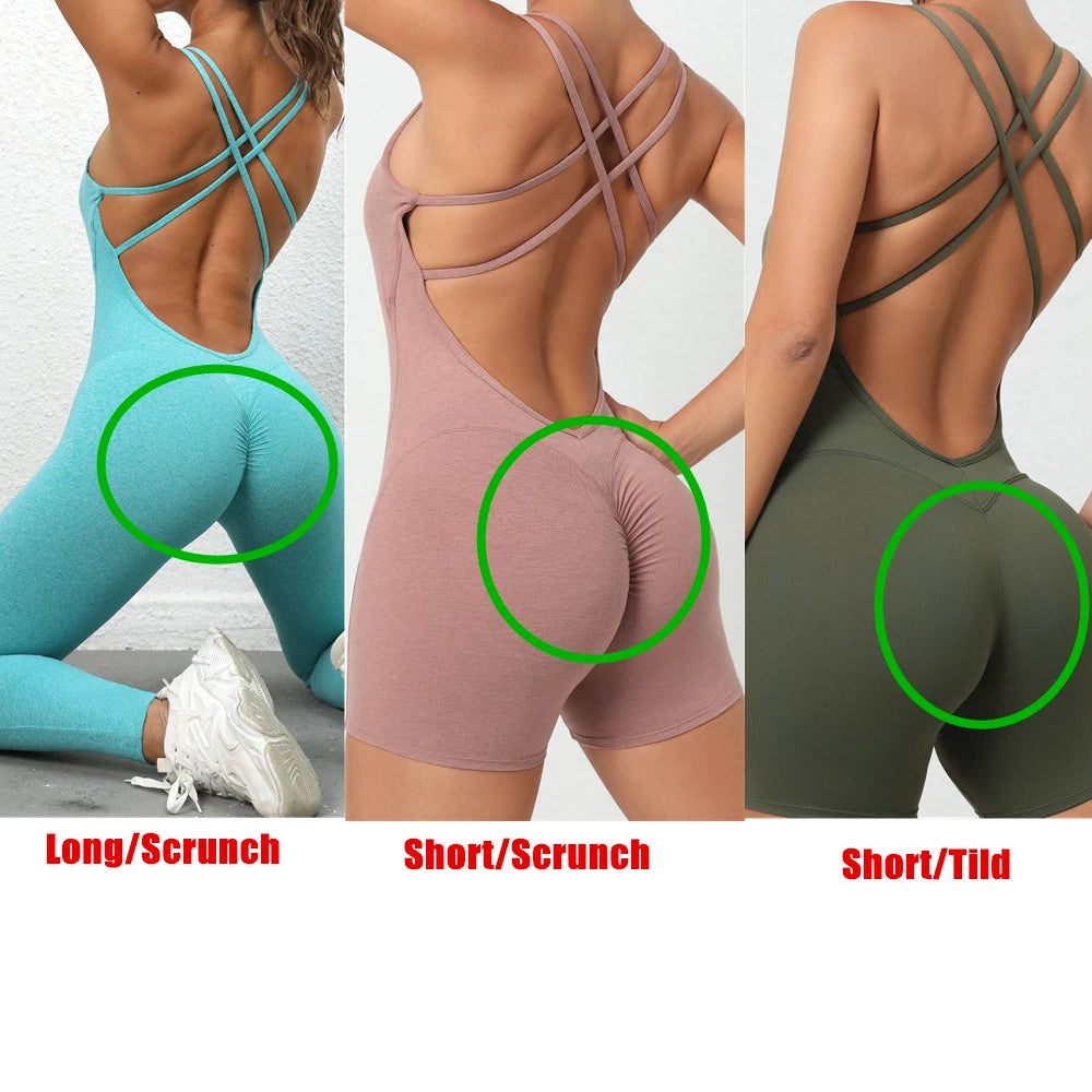 Pad Cross Back Women 2025 Lycra Fitness Gym One Piece Jumpsuit Leggings Workout Pant Female Shorts Active Wear Sport Outfit Suit