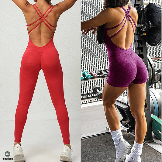 Stylish cross-back one-piece design – grab-and-go outfit for the gym or beyond.