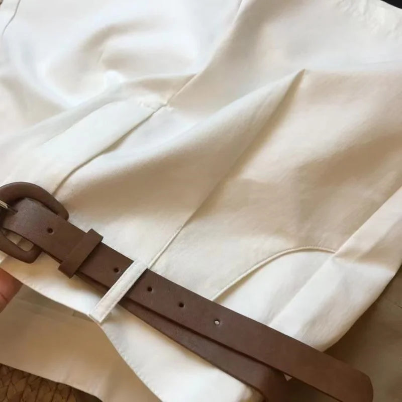 Chic Fashion Office Lady's Shorts With Belt Elegant Women's Straight Leg Shorts Korean Matching Basic Female New Wide Leg Shorts